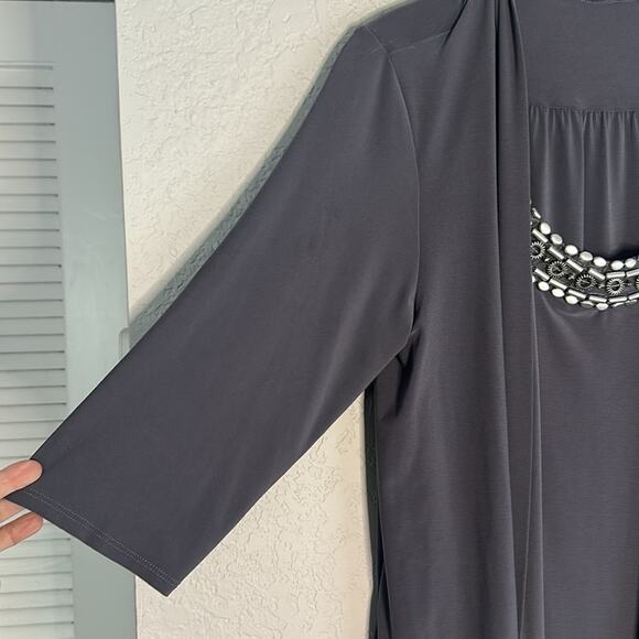 NEW Tiana B Cocktail Dress Embellished Grey Silver Stones Stretch Jacket Overlay - Picture 3 of 10